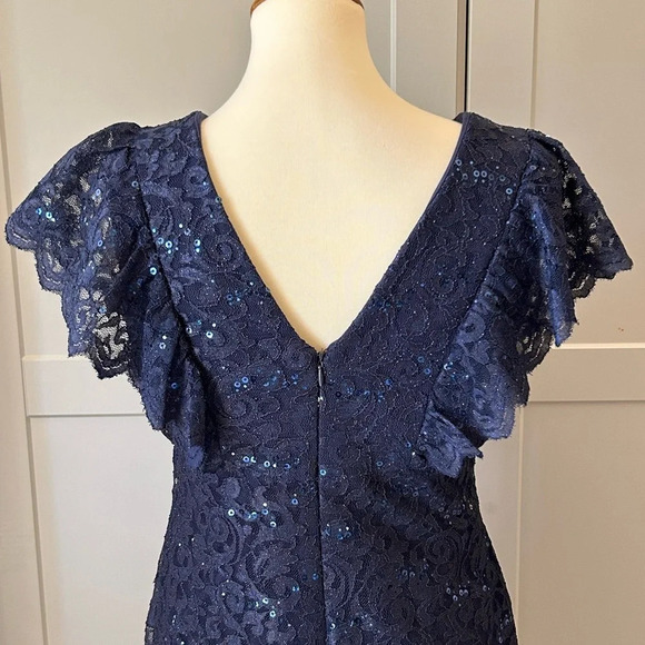 NightWay All Over Lace & Sequined Sheath Blue Dress Size 10 - Picture 5 of 10